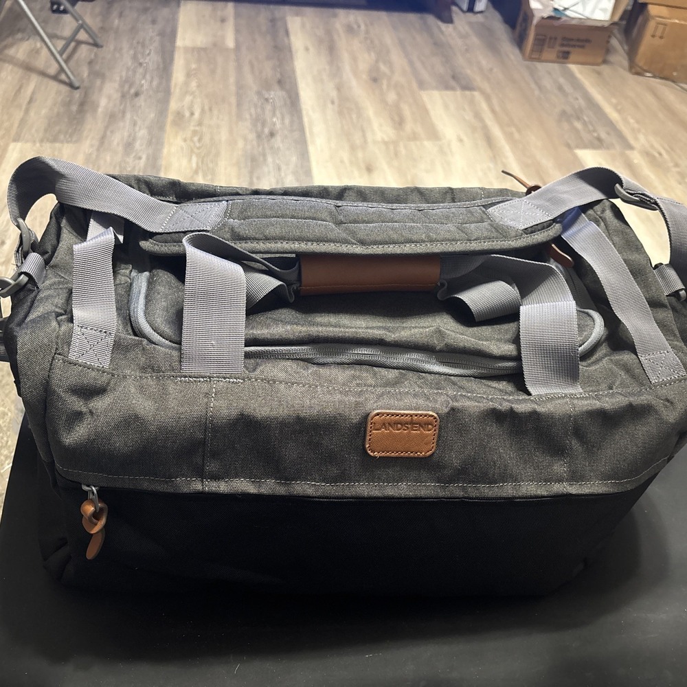 Lands' End Duffel Bag Gray Weekender Travel Gym Carry On Overnight 20x9